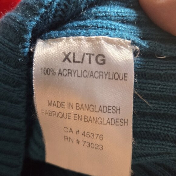 XL Suzy Shier Teal Blue Acrylic V-Neck Sweater (18" PTP) - Picture 5 of 6